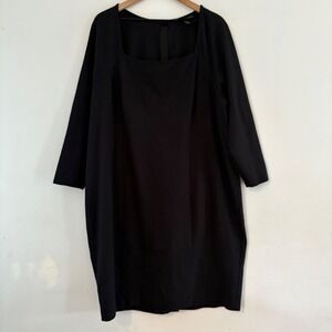 Lane‎ Bryant Women Black Sheath Dress Long Slv Stretch 24/3X LBD Work Party